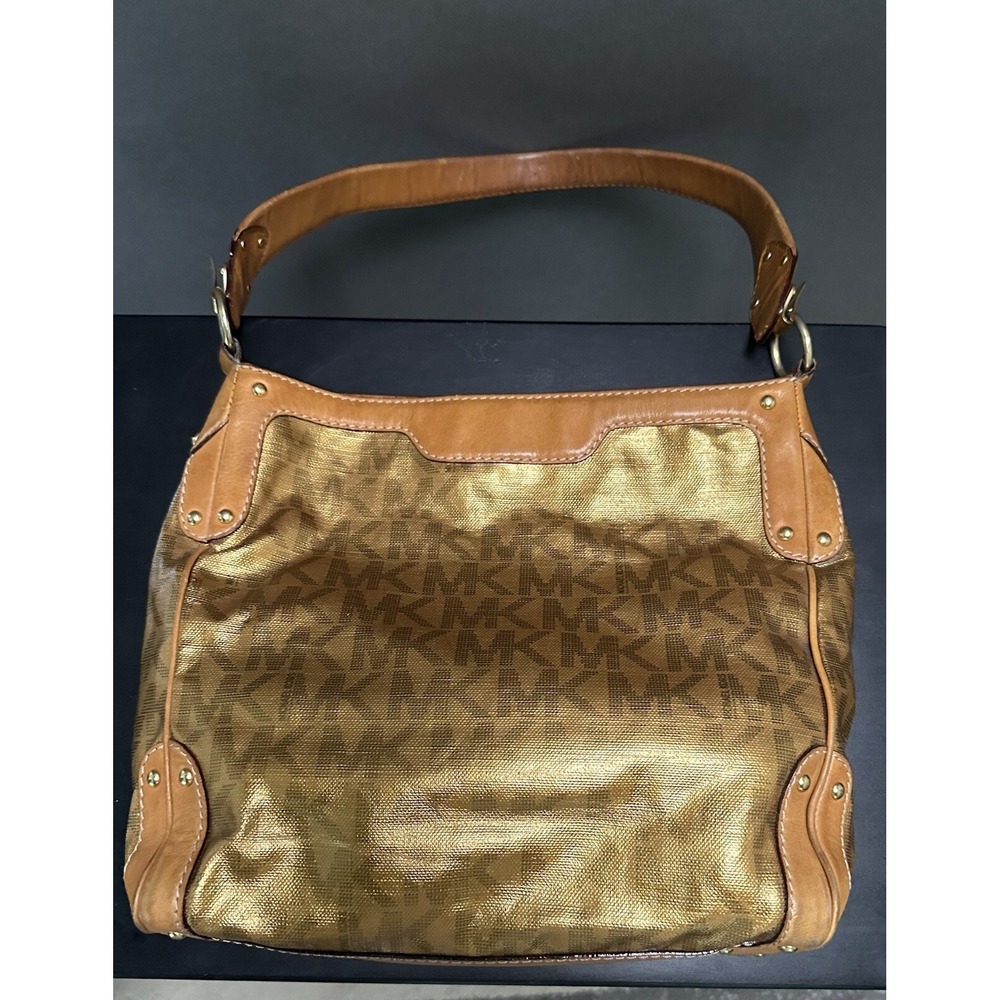 Y2K Michael Kors Gold MK signature logo hobo shoulder bag purse studs Rare - Picture 4 of 16
